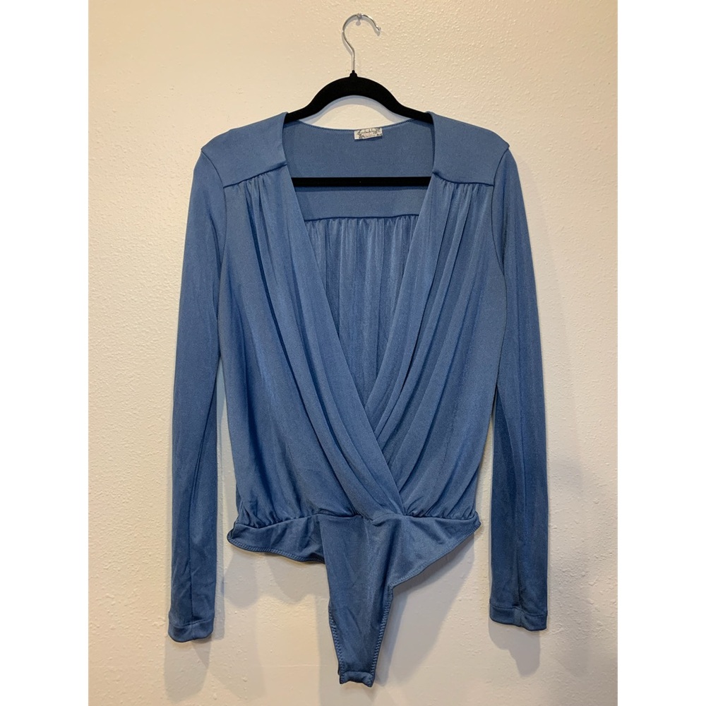 Free People Silky Long Sleeve Bodysuit in Baby Blue